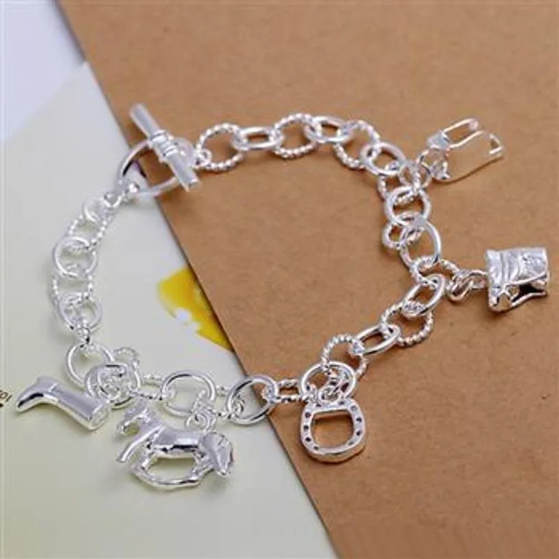 Hela - - Retail Lowest Christmas Gift 925 Silver Hanging Horse Bangle Horseshoe Armband Geometric Silver Chain Armele262p