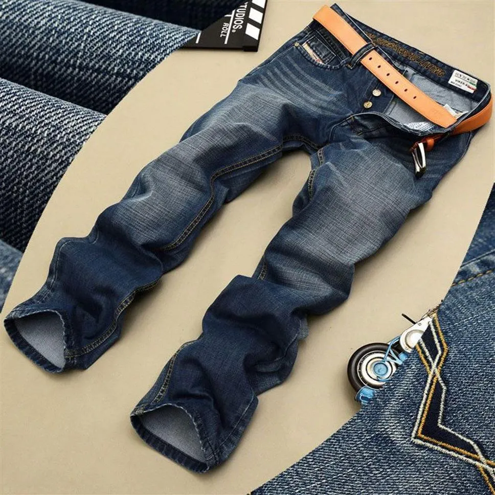 Jeans masculinos inteiros jeans azul cor preta jeans rasgados retos para homens moda motociclista calças de botão 772262t