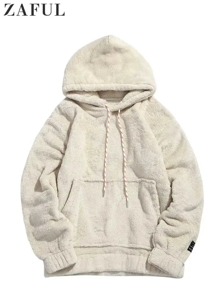 Solid pouch shop pocket fluffy hoodie