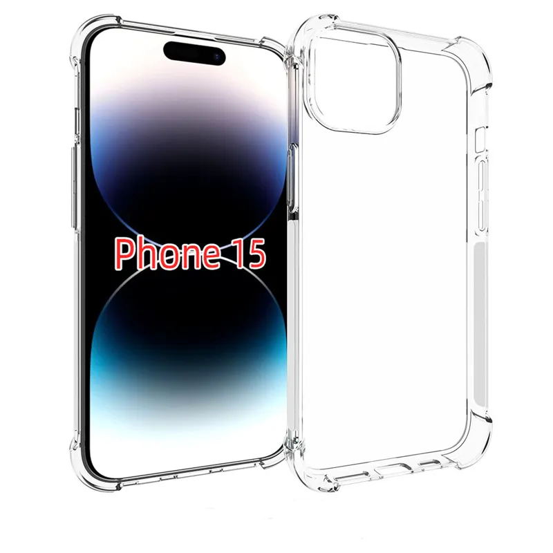 Coque de téléphone transparente en TPU souple, étui de protection antichoc pour iPhone 15 pro max plus 14 13