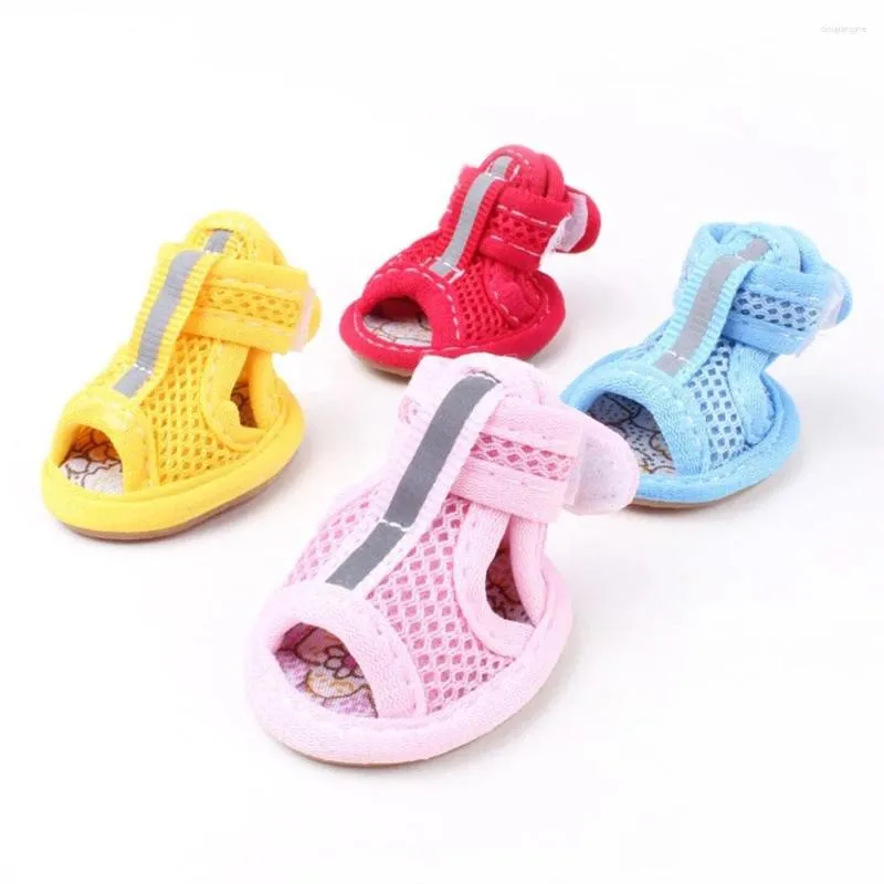 Hundkläder Casual Anti-Slip Shoes Puppy Liten Pet Spring Summer Breattable Soft Mesh Sandals med reflekterande remmaterial