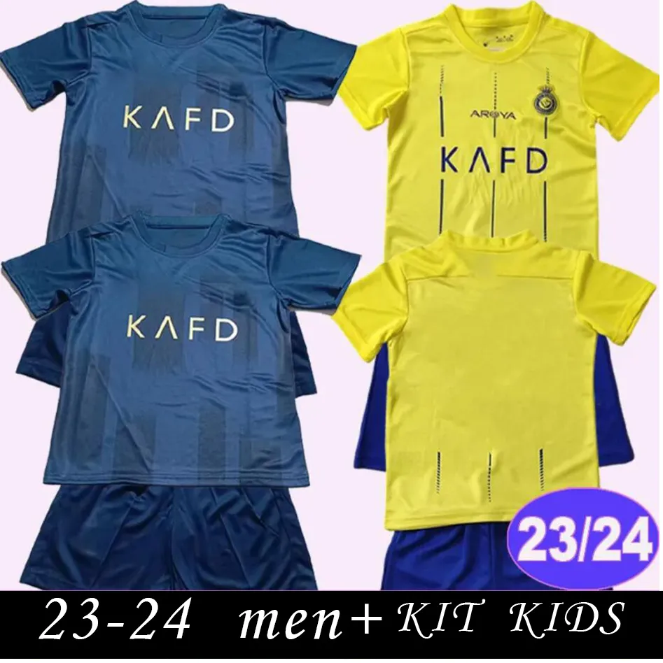 2023 24 Al Nassr Kids Kit Soccer Jerseys Fofana Otavio Madu Al-Ghannam Al-Amri al-Sulaiheem Telles Al-Hassan Home Away Football Shirts 66662