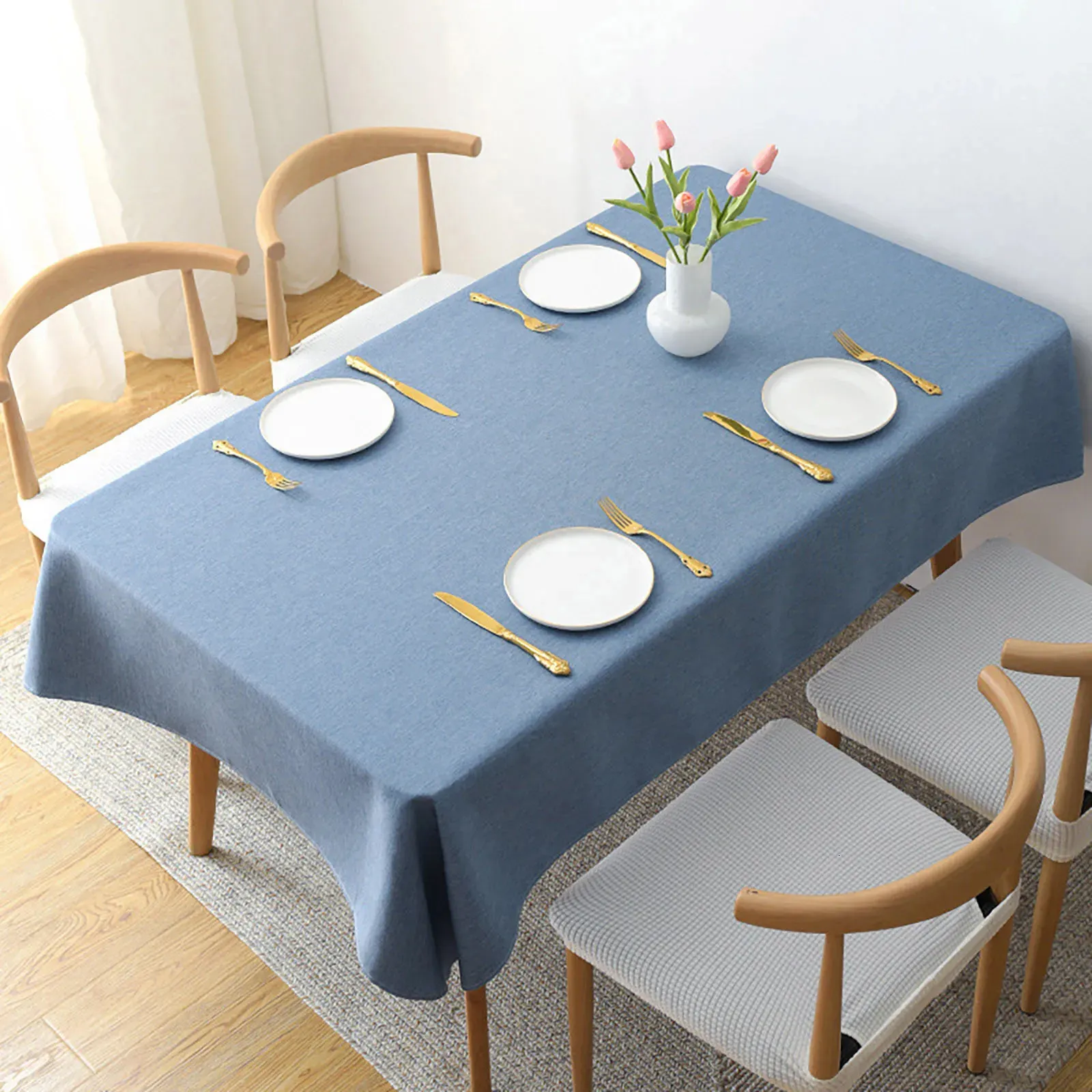 Ensemble de nappes de Table 31x47 pouces, couleur unie, Style rond, couverture de salle à manger, dessus de cuisine, décor en lin marron 231009
