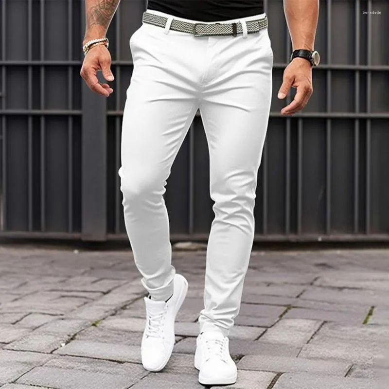 Herrenhose mit Reißverschluss, Knopfmanschette, einfarbige Hose, schmale Passform, Business-Büro mit schrägen Taschen, gut für A