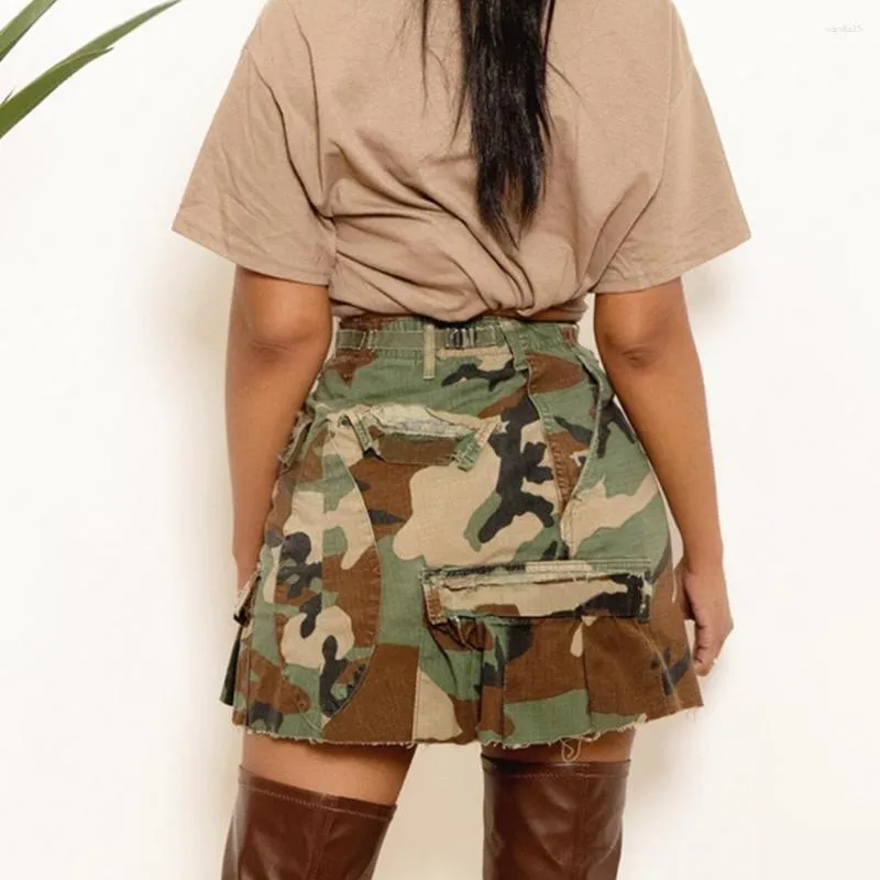 Camo ripped denim skirt top