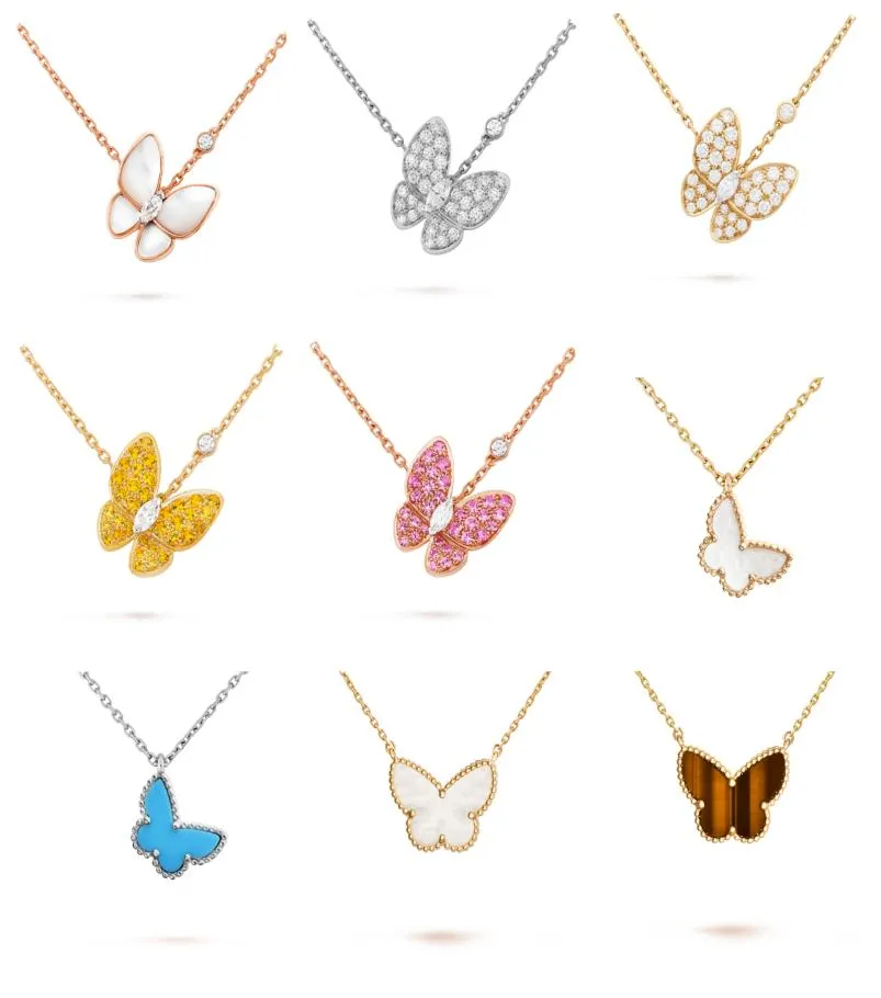 S925 Fashion 4Four Leaf Clover Necklace Female Summer Rose Gold Butterfly Pendant CLAVICLE CHAIN4152724