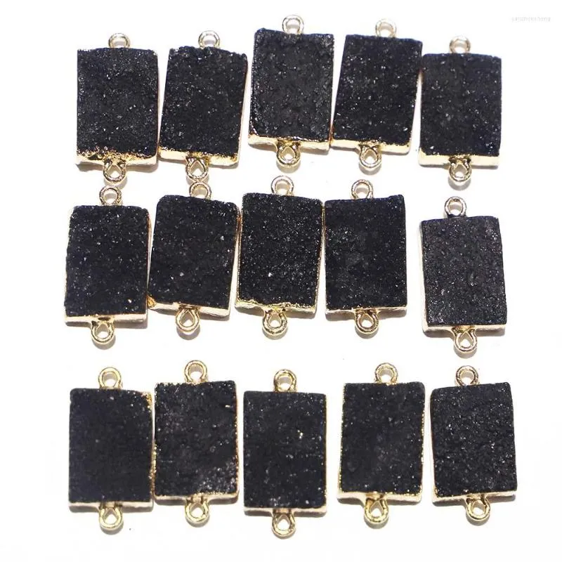 Pendant Necklaces Selling Natural Raw Stone Black Crystal Cluster Necklace Exquisite Electro Plated Pack With Gold Edge Accessory 10Pc