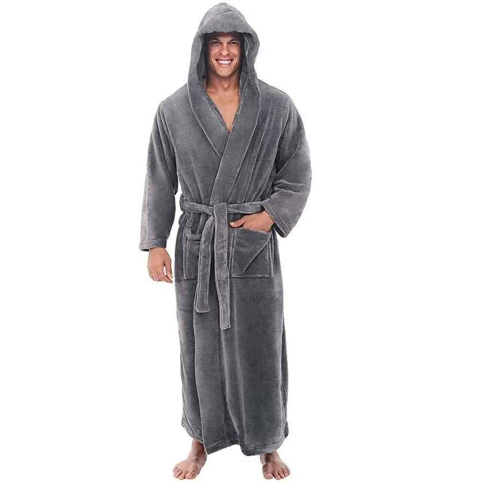 Roupão de banho masculino inverno pelúcia alongado xale com capuz manga comprida robe plus size S-5XL casaco masculino casual casa wear147u