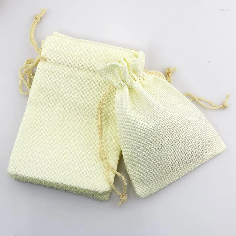 Gift Wrap 100pcs/lot Ivory Jute Bags 7x9cm Small Wedding Favors Drawstring Bag Linen Cute Charms Gifts Packaging Pouches