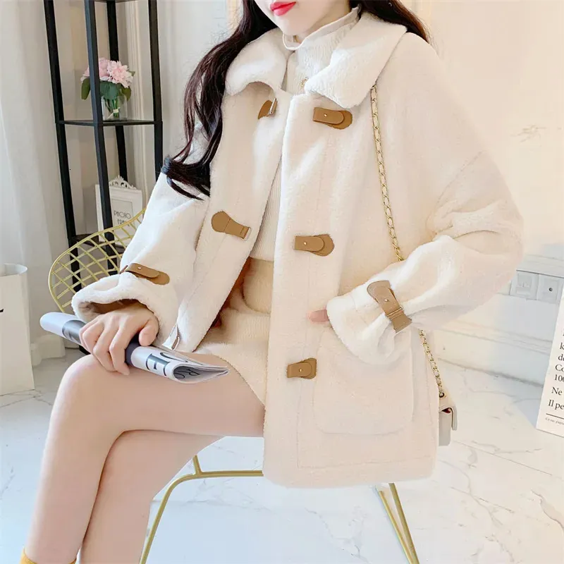 Womens Wool Blends Abrigo Ropa Mujer Korean Fashion Sheep Coat AllMatch Winter Soft Warm Jacket Sheepskin For Women 231010