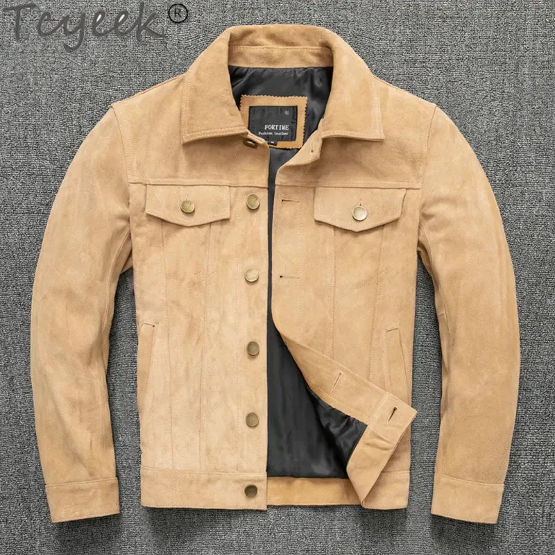 メンズレザーフェイクレザーTcyeek 100％本物のレザージャケットメンズ服春秋のショートレザーコートスリムカウハイドジャケット