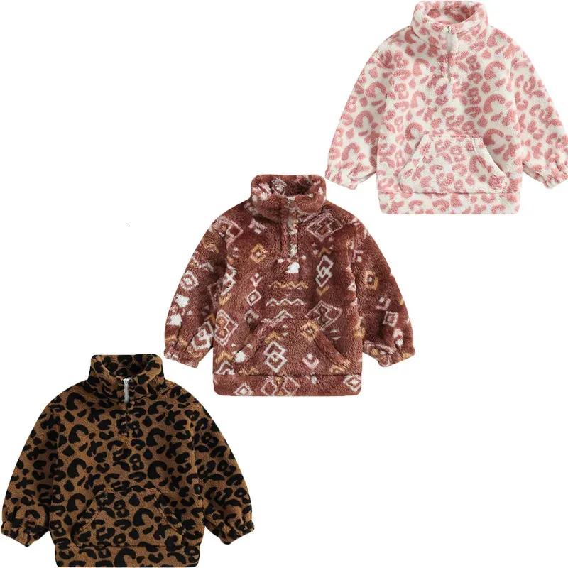 Manteau FOCUSNORM 37Y hiver enfant en bas âge enfants filles garçons laine vêtements d'extérieur chaud flou à manches longues léopard vintage imprimé fermeture éclair sweat veste 231009