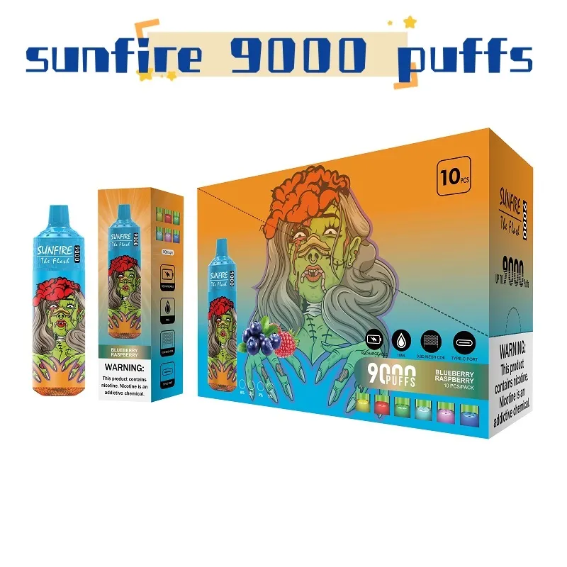 Original Sunfire 9000 15000 Puffs Populära disponibla vape mesh coil grossistvape fabriksdistributörer engångs elektronisk cigarett wape puff 9000 10000
