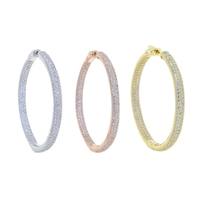 Summer Fashion Loop Earring Round Circle Micro Pave Cubic Zirconia 50mm Big Hoop Earrings Jewelry for Women Party Wedding Huggie299o