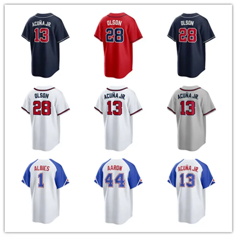 Custom Jersey men women youth 13 Ronald Acuna Jr. 28 Matt Olson 44 Hank Aaron 27 Austin Riley 1 Ozzie Albies 54 Max Fried 8 Eddie Rosario Baseball Jerseys