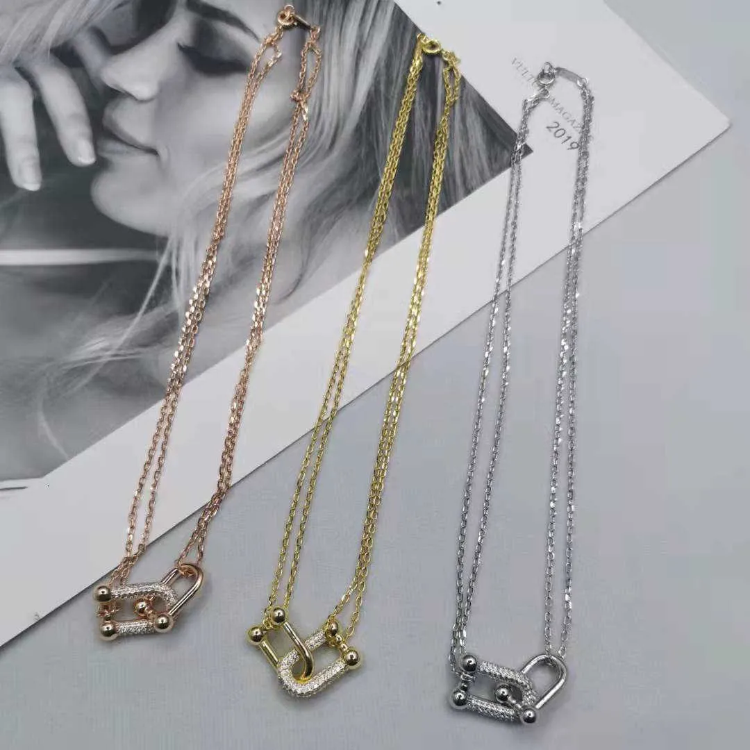 Tiff Necklace Designer luxury fashion jewelry new U-shaped full diamond necklace women's temperament smooth double-layer chain with diamond ring clavicle chain