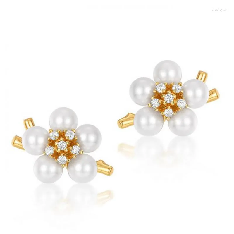 Stud Earrings Natural Pearl Earring S925 Sterling Silver 9k Gold Plated Shell Pearls Plum Blossom Flower Women Gemstone Jewelry