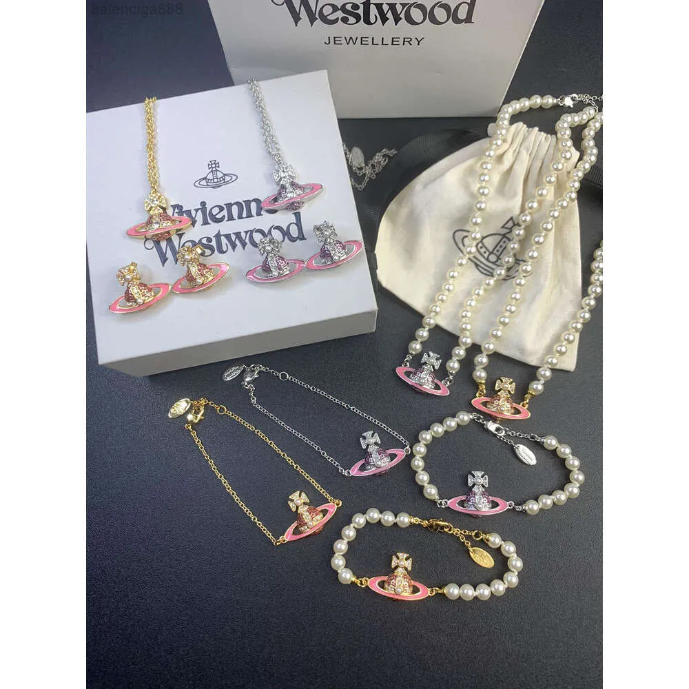 Designer Fashion Viviene Vivian Kuai Tuan West Empress Dowager Pink Star Necklace Bracelet Ear Studs Without Marks