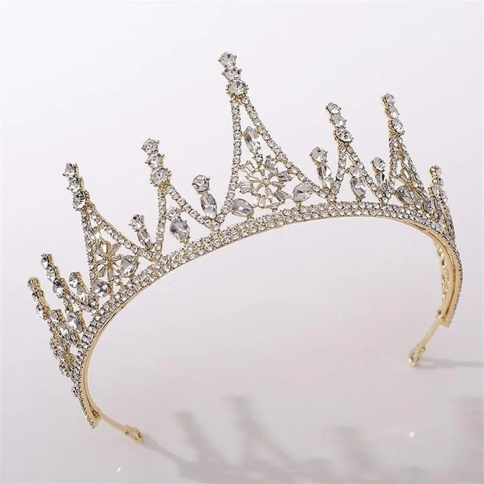 Gold Silber Farbe Barock Stil Glänzende Kristall Tiara und Kronen de Noiva Königliche Prinzessin Diadema Braut Hochzeit Haarschmuck1215L