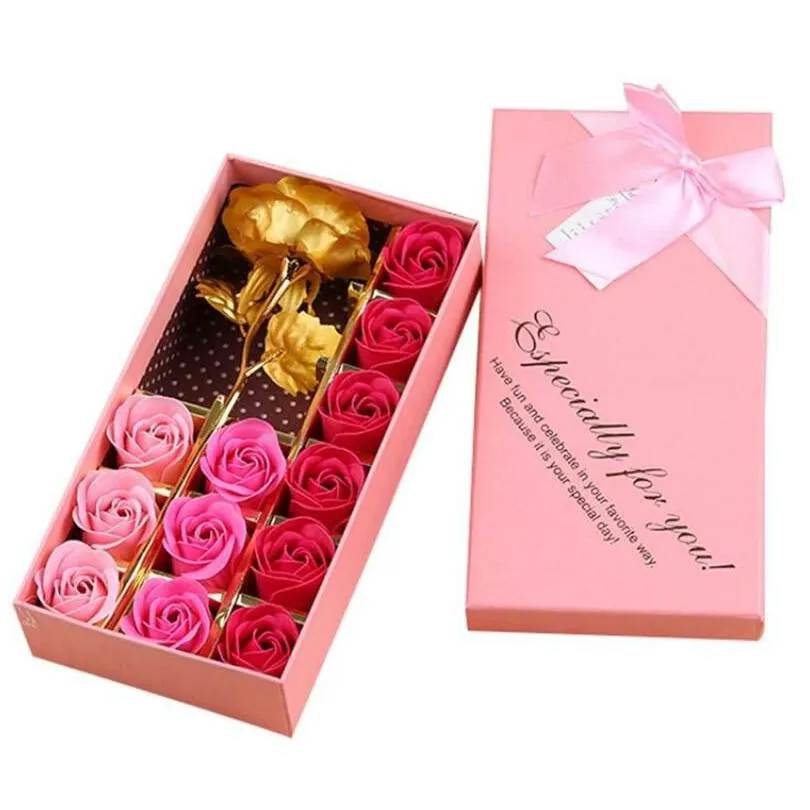 Couronnes de fleurs décoratives Pétales de fleurs de savon artificiel 12pcs Boîte de roses avec imitation de feuille d'or Rose pour le mariage de la Saint-Valentin Anni Dhfzq