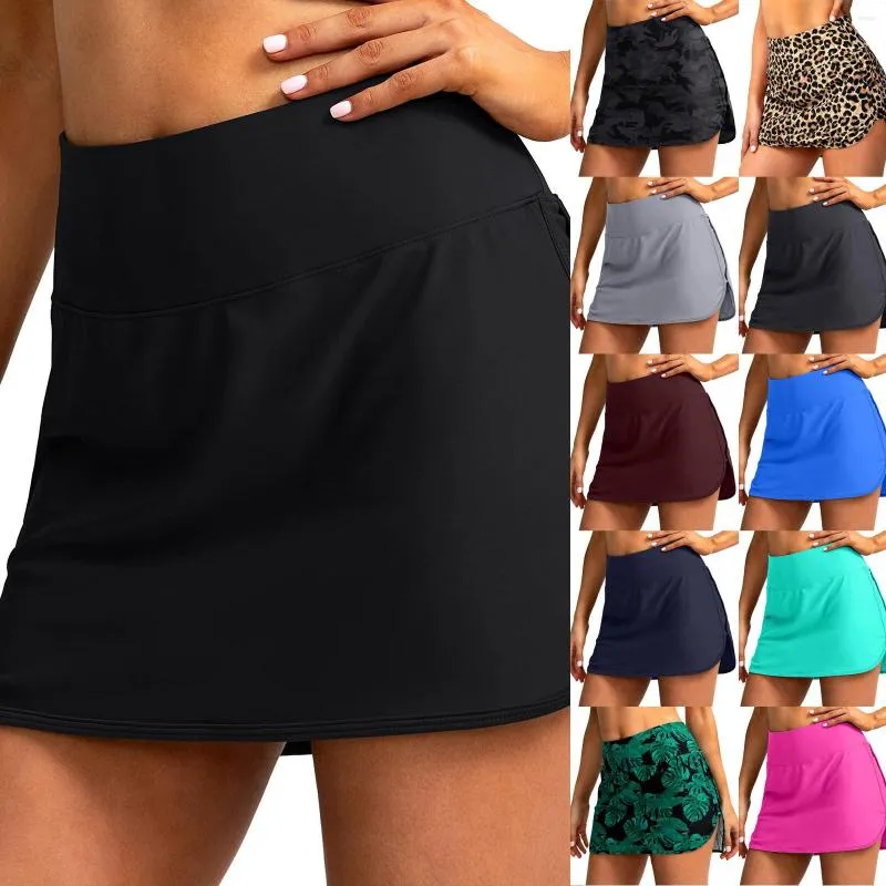 Traje de baño para mujer Traje de baño de talle alto Conjuntos de bikinis de color sólido Traje de baño de talla grande Mujeres Bikini Bottoms Yoga Shorts Falda 2023