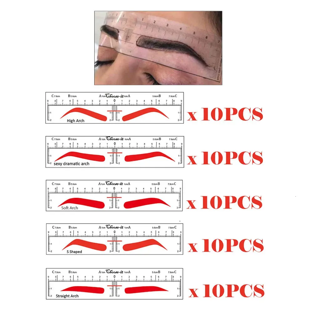 Eyebrow Tools Pochoirs CHOOSE-IT Règle à Sourcils Autocollant Pochoirs Microblading Fournitures de Microblading Outil de Mesure de Maquillage Permanent 50 Pièces 5 Formes 231007