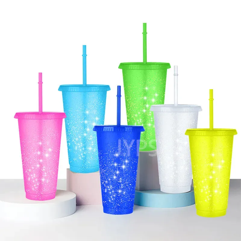 Tumblers 700ml Reusable Flash Powder Water Bottle With Straws Lid Plastic Personalized Drinkware Coffee Drinking Cup Outdoor Portable Mug 231010