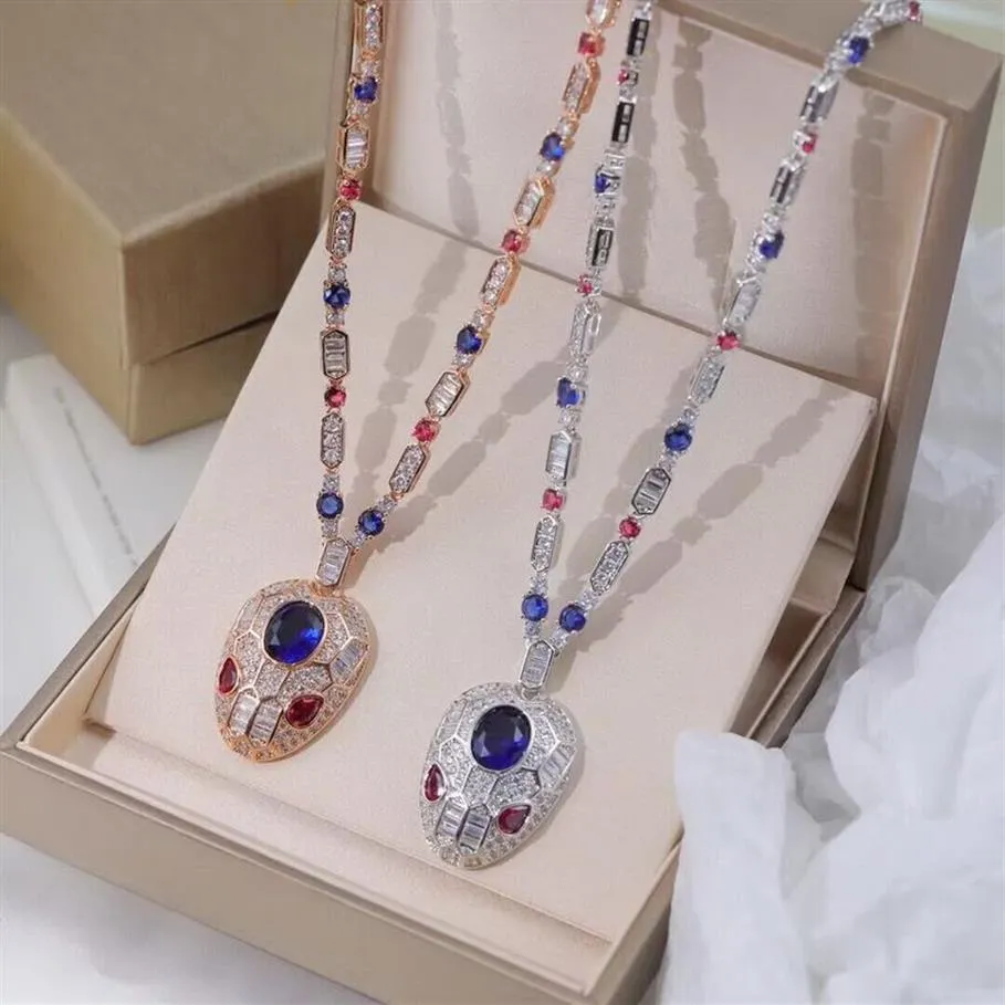 Designer Collection Style Necklace Lady Women Inlay Color Gemstone With Full Diamond Red Eyes Zirkon Snake Head Pendant Serpent SN242S