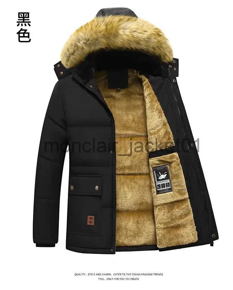 Men's Jackets 2023 New Men Winter Parka Fleece Lined Thick Warm Hooded Fur Collar Coat Male Size 5XL Plush Jacket Autumn Work Outwearing Black J231010