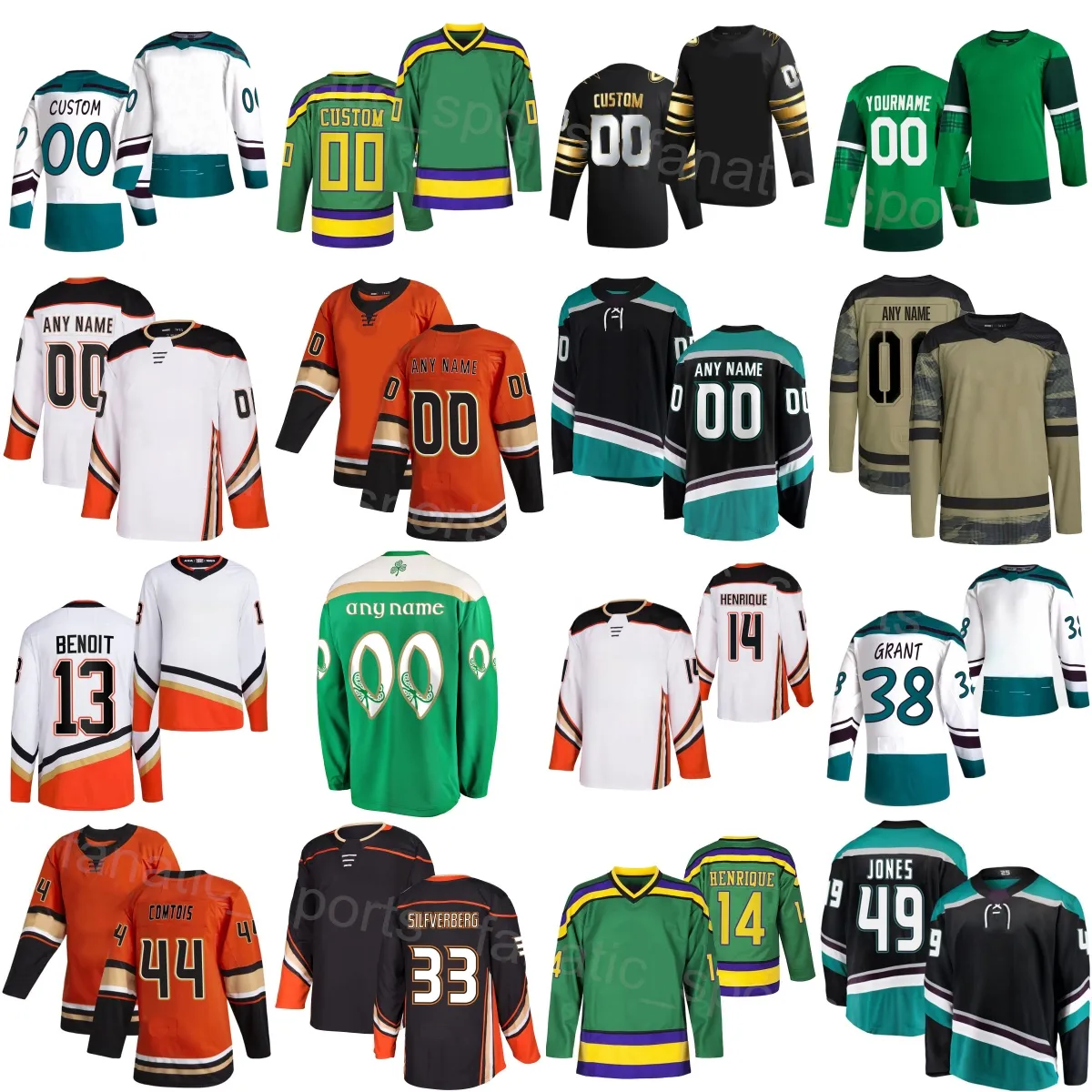 Custom Hockey 14 Adam Henrique Jerseys 33 Jakob Silfverberg 44 Max Comtois Max Jones Derek Grant Isac Lundestrom Simon Benoit John Gibson Heritage Classic Stitched