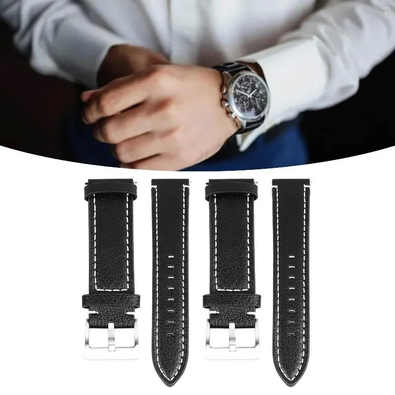 Kits de réparation de montres, bracelet en cuir Double face de 22mm, montre-bracelet noire à dégagement rapide avec boucle argentée