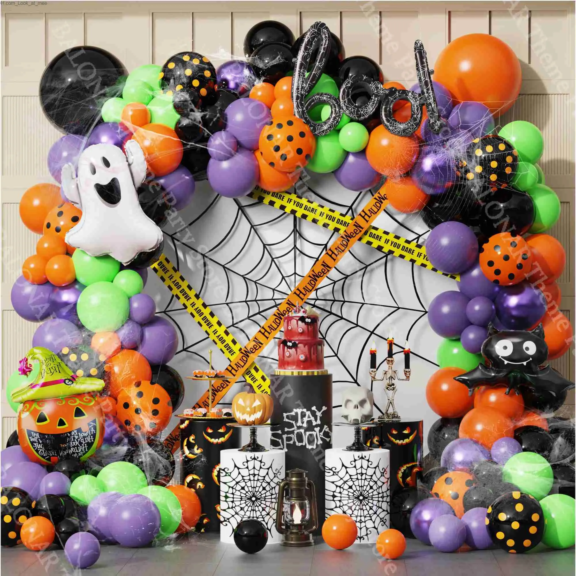 Andere evenementenfeestjes 103PCS Halloween -thema Orange Black Polka Dot Latex Pompoen Bat Ghost Foil Balloon Garland Arch Kit voor horrorfeestdecoratie Q231010