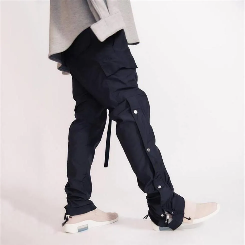 Men's Pants Autumn Winter Streetwear Side Snap Cargo Hip Hop Slim Fit Ribboned Waistband Track Elastic Waist 9Y4214257P