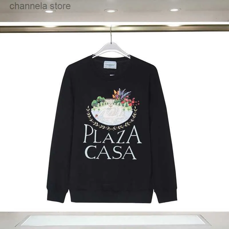 Męskie bluzy bluzy 23ss Casablanca pullover biały łabędź wzór pływania okrągły szyja swobodny bluza casa mężczyzn Kobiety T231011