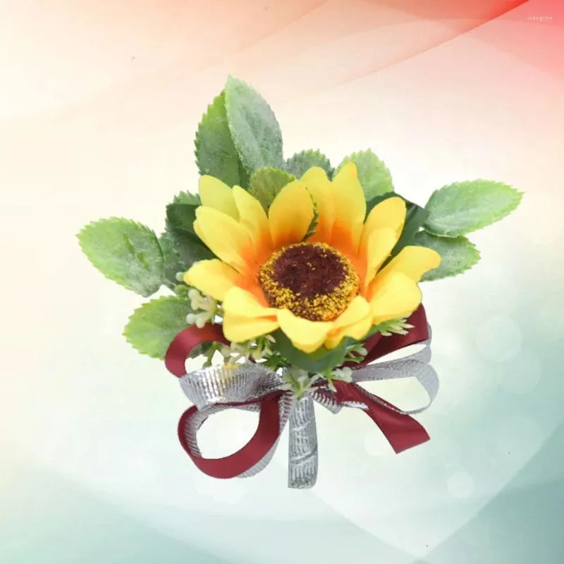 Flores decorativas boutonniere masculino baile de formatura noiva corsage broche de casamento flor do sol roupas peitorais noivo homem