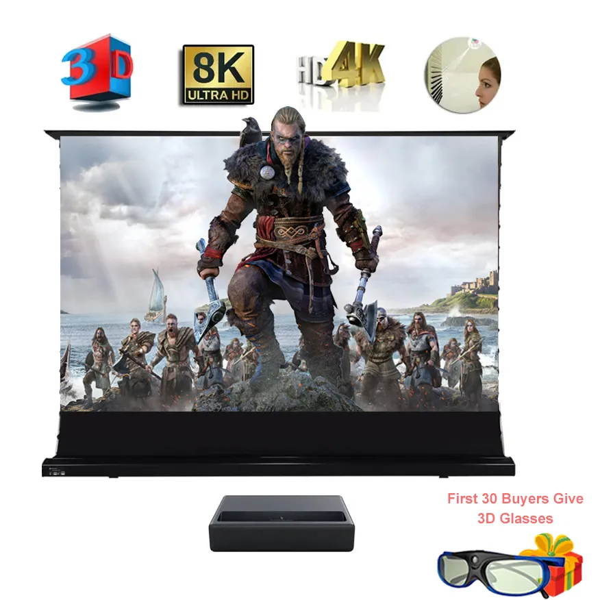Electric Tab-Tension Floor Rising T-prism Projection Screen Roll Up ...