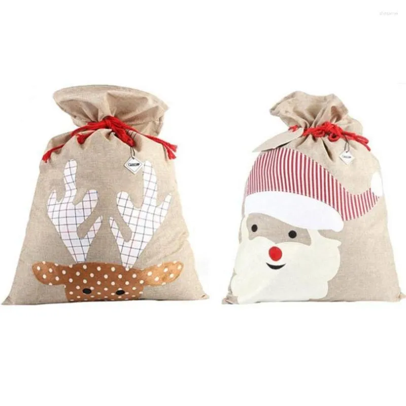 Christmas Decorations 100pcs/lot Santa Sack Burlap Gift Bags For Bolsas De Regalo Papa Noel