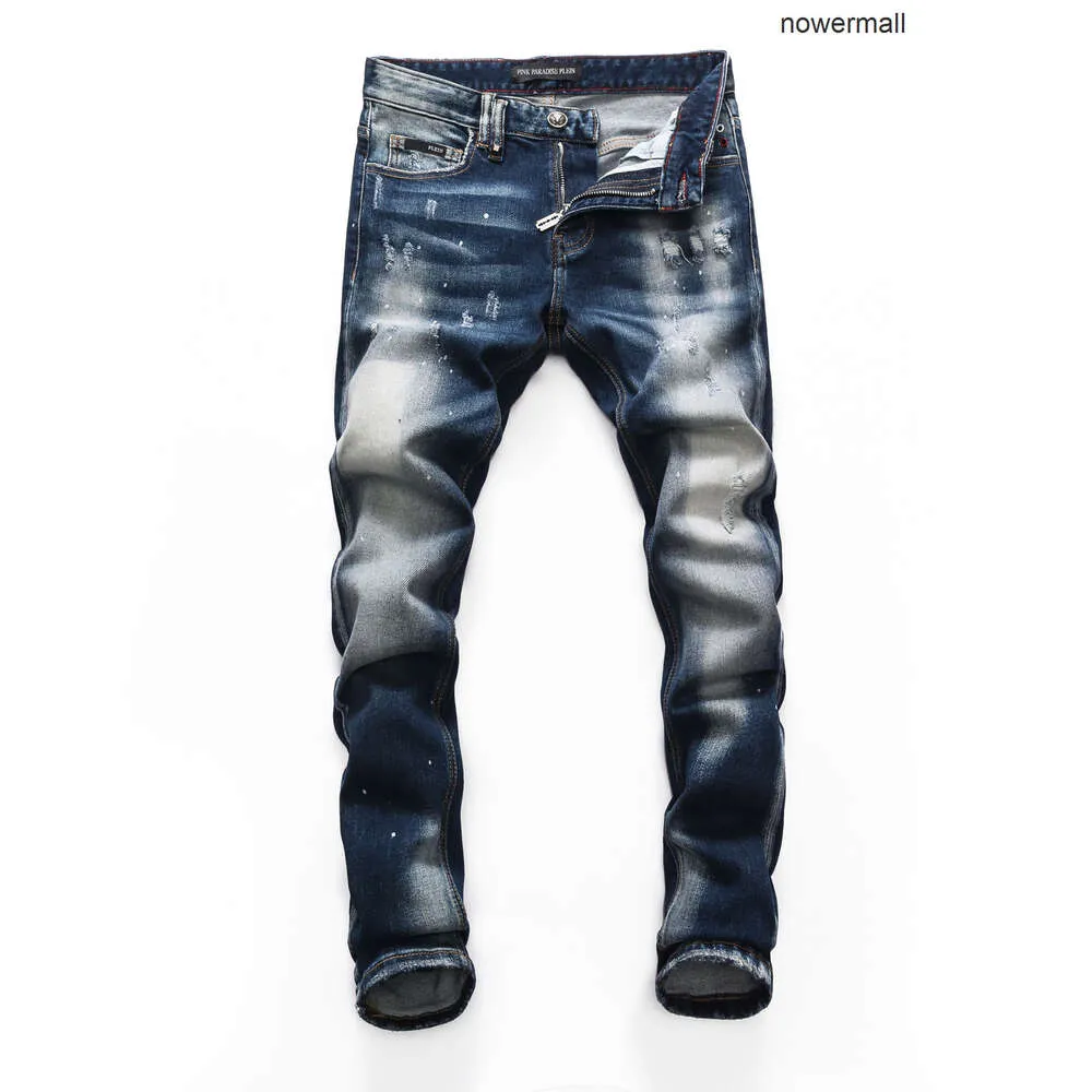 Design Uomo Moto Plein Distressed Biker Philipps Jeans Rock pp Uomo Casual ROSA Jeans strappati PARADISE Skinny Denim Jeans classici 224z Moda 15F2