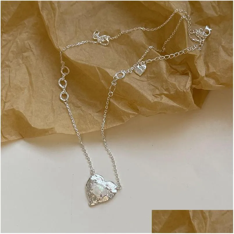 Hänge halsband 100% 925 sterling sier halsband hängen irregar kärlek hjärta inlay opal hänge halsband för kvinnor party smycken nec dhips