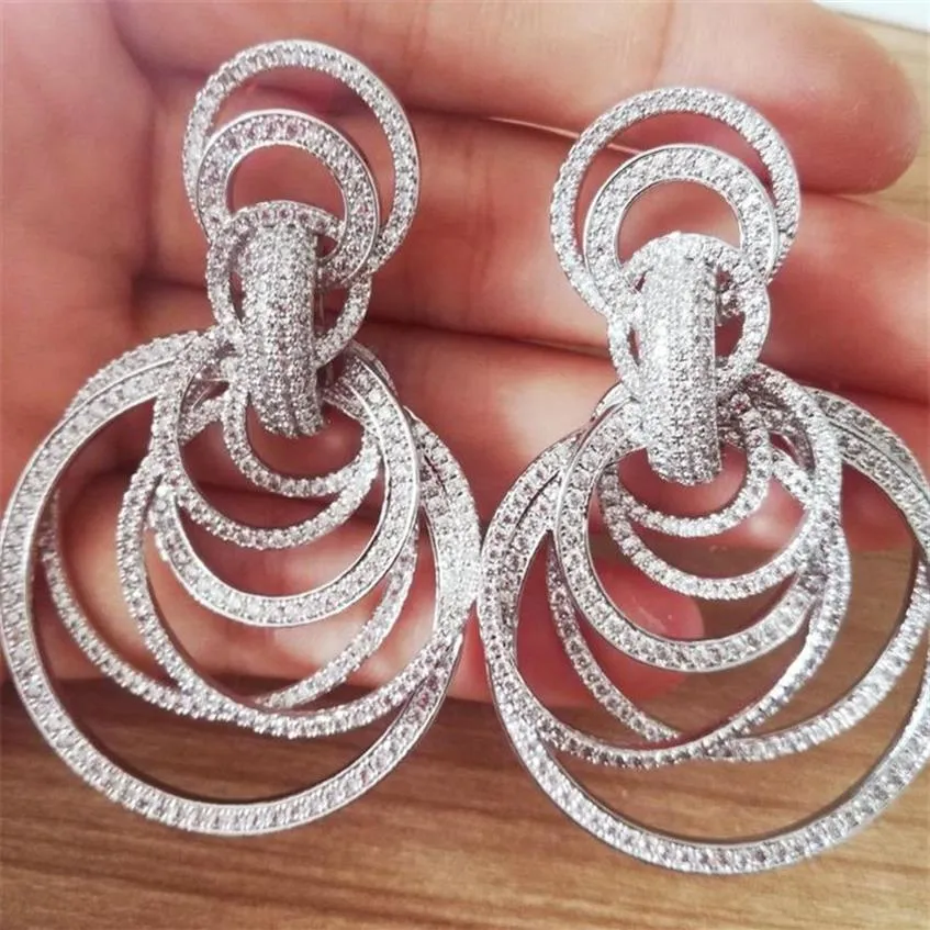 Missvikki Pendientes colgantes de muchos círculos africanos de Dubai indio de lujo para mujeres nobles, joyería de boda nupcial, pendientes CZ transparentes completos 2102795