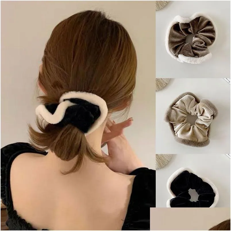 Acessórios de cabelo Veet Grande Intestino Cabelo Anel Loop Fur Scrunchies Plush Elásticos Headdress Elegante Cavalo Acessório Headwear Dhfy4