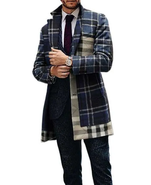 Cappotto da uomo scozzese in tweed popolare da uomo, casual, da lavoro, a maniche lunghe, monopetto, cappotto invernale da uomo 62P8D