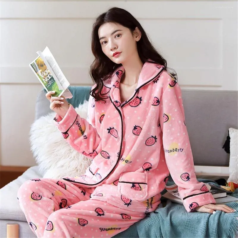 Womens Sleepwear Autumn Winter Sleep Lounge Pajama Long Sleeved Woman Set Cartoon Nightwear Flannel Pyjama Pour Femme From 19 17 DHgate