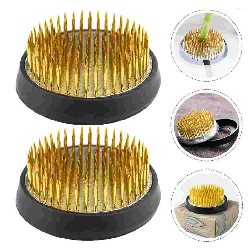 Decorative Flowers 2 Pcs Flower Arrangement Mini Pots Fixing Tool Planting Copper Needle Holder Vase Base