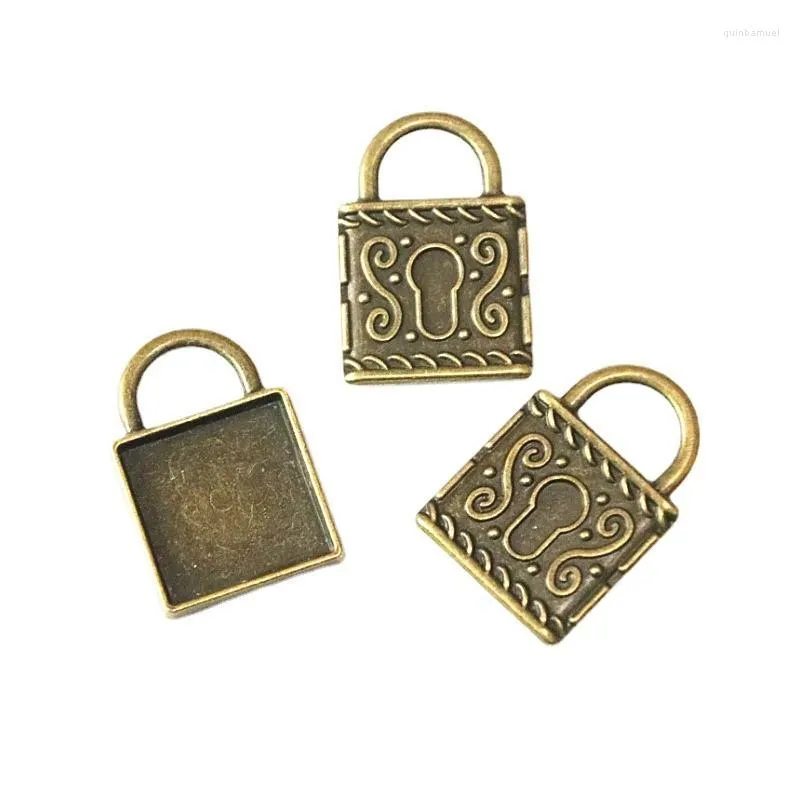 Charms 10Pcs 20 20MM Lock Square Pendant Base Setting Blank Tray DIY Necklace Jewelry Accessories