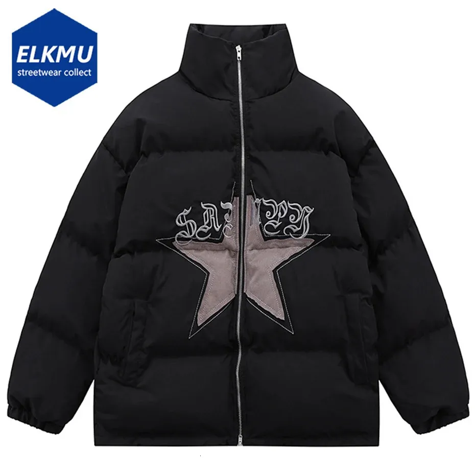 Parkas pour hommes 2023 Hiver Rembourré Puffer Bubble Jacket Hommes Noir Lâche Zipper Manteau Étoile Épissage Surdimensionné Streetwear Hip Hop Vestes 231011