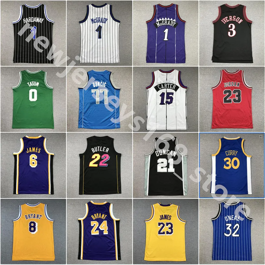 Stitched Youth Basketball Jayson 0 Tatum Stephen Curry Doncic McGrady Hardaway Wembanyama Butler Duncan Allen 3 Iverson James Jersey Size S-XL