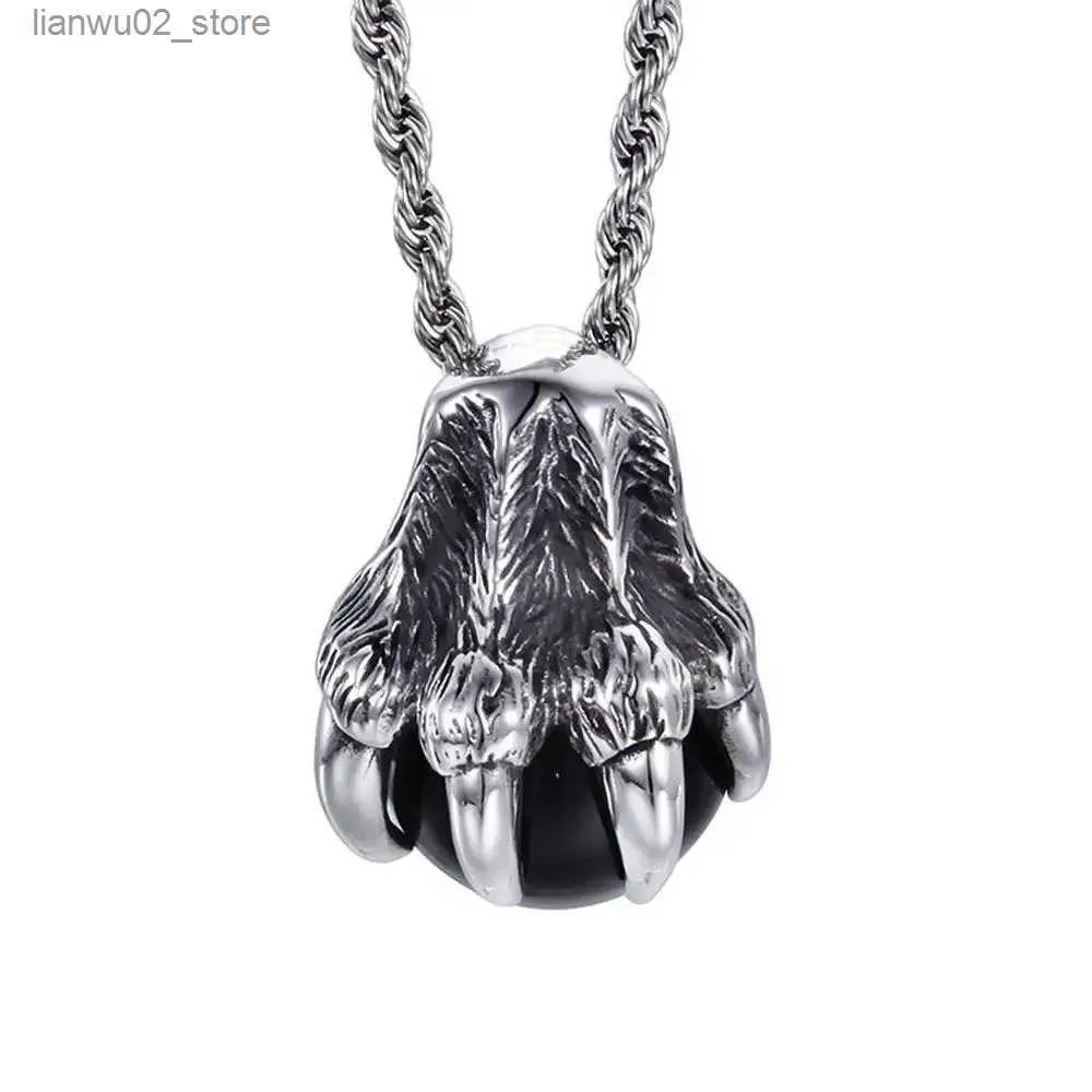 Autres accessoires de mode Nouvelle mode 316L Bijoux en acier inoxydable Halloween Cadeau Eagle Claw Pendentif Collier Chaîne de corde gratuite Q231011