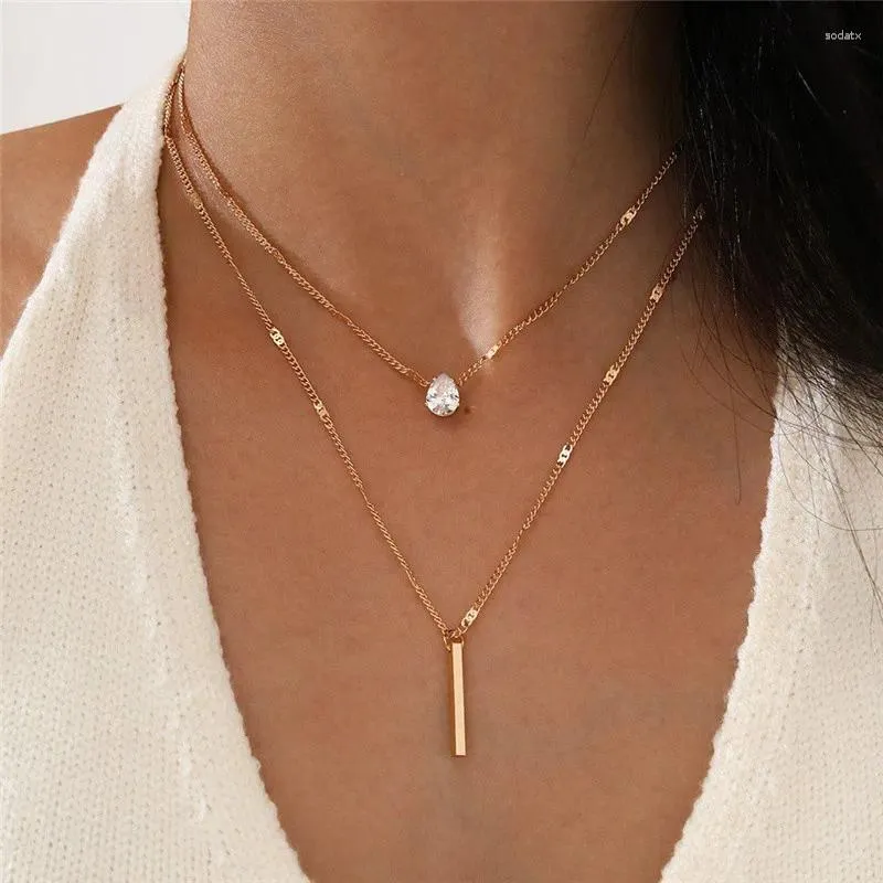 Anhänger Halsketten Modyle Punk Mehrschichtige Gold Farbe Kette Choker Halskette Für Frauen Mode Kristall Zirkon Schmuck Geschenke