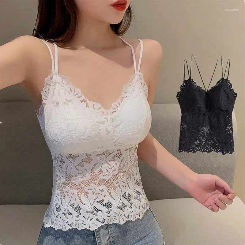 Camisoles Tanks Reggiseno scavato in pizzo sexy da donna Solido Nero Bianco Bralette sportiva Traspirante Biancheria intima comoda Aggiungi imbottito di grandi dimensioni